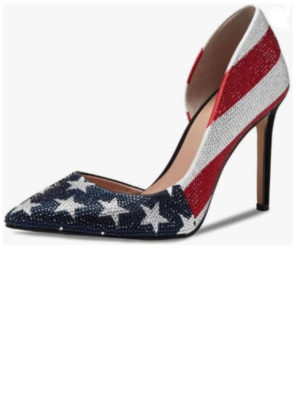 Maiyang National Flag Studded Rhinestones Pointed Toe D'Orsay Pumps Slip on Shoe